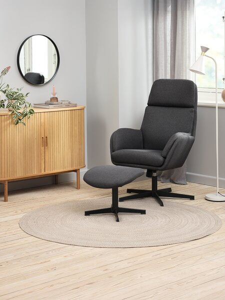 Fauteuil TANKEDAL Met Voetenbank Donkergrijze Stof