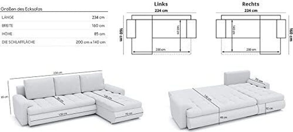 Ecksofa TOKIO VI 230x155 - LINKS - DONKERGRIJS/ZWART