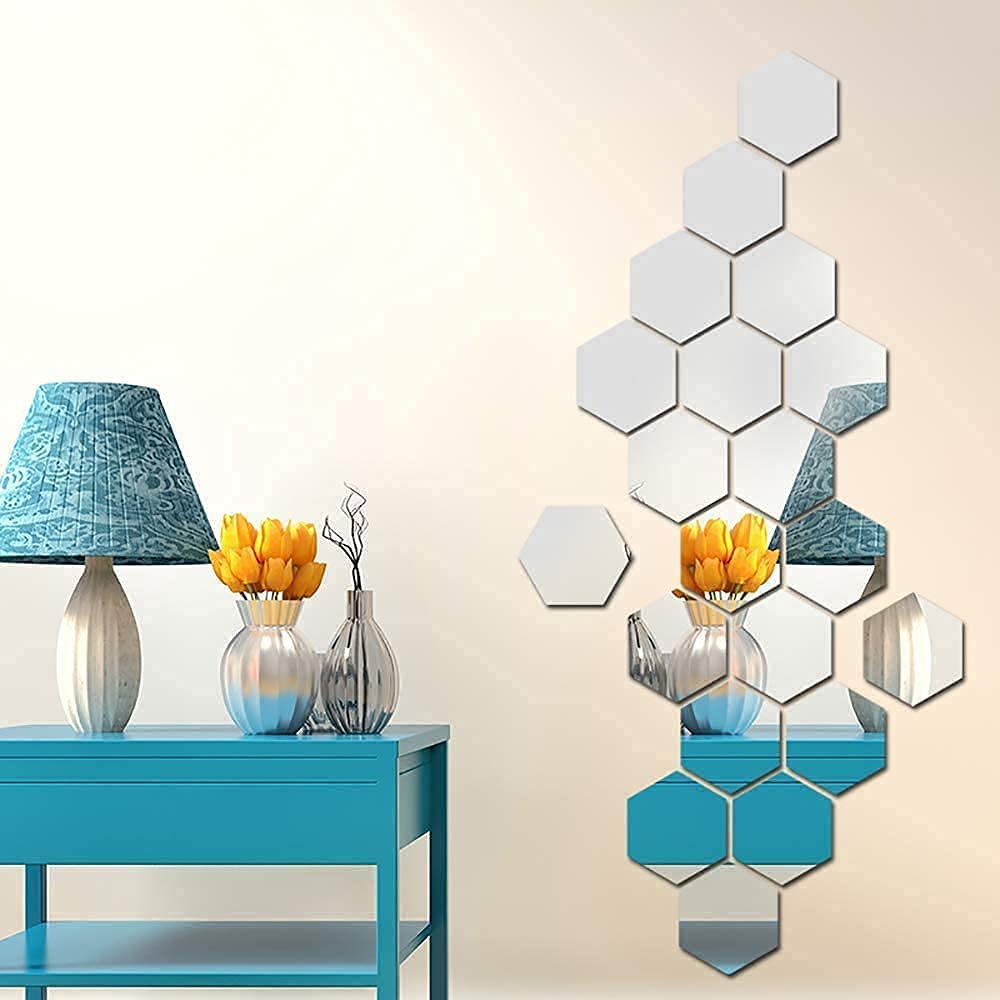 ZEACCT 24 Stuks Hexagon Mirror Tile Wall Stickers, Spiegel Muurstickers Spiegeltegel Tegelspiegel Muurstickers Voor Thuis Woonkamer Slaapkamer Bedroom TV Wall Aisle Wall Decoration