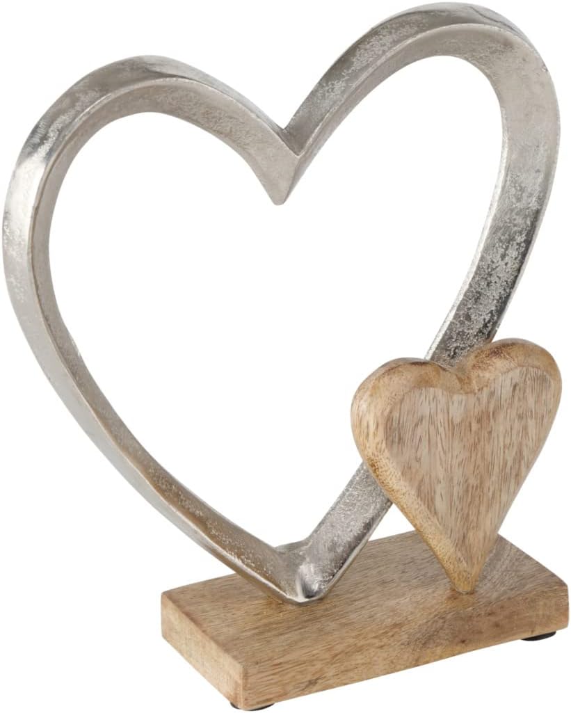 Boltze Carolyn 2002881 Decoratieve staander hart (van hout, ter decoratie/cadeau-idee voor verjaardag + bruiloft, hartfiguur 18 x 7,5 x 22 cm, tafeldecoratie)