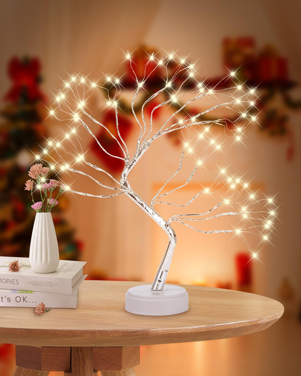 Xaosin LED-boom kerstdecoratie 108 LED licht boom binnen USB/batterij aangedreven LED boom decoratie licht takjes boom kerst bonsai boom lamp voor decoratie woonkamer warm licht