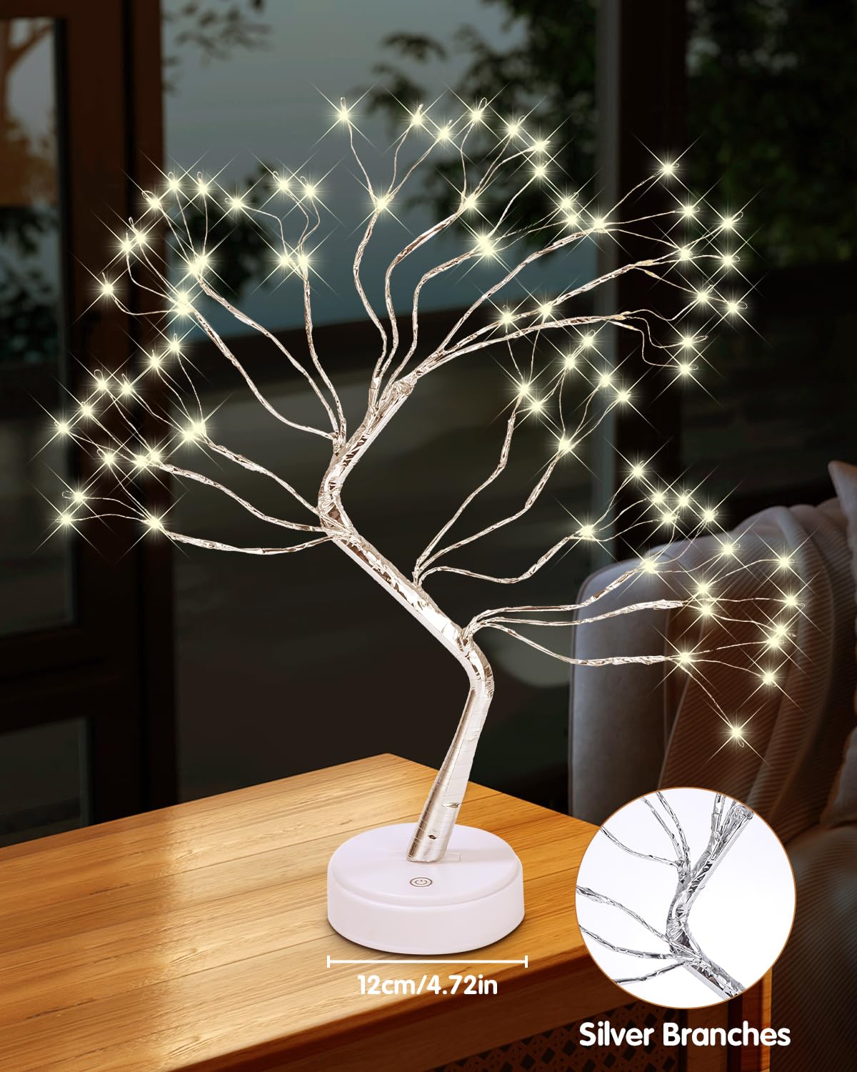 Xaosin LED-boom kerstdecoratie 108 LED licht boom binnen USB/batterij aangedreven LED boom decoratie licht takjes boom kerst bonsai boom lamp voor decoratie woonkamer warm licht