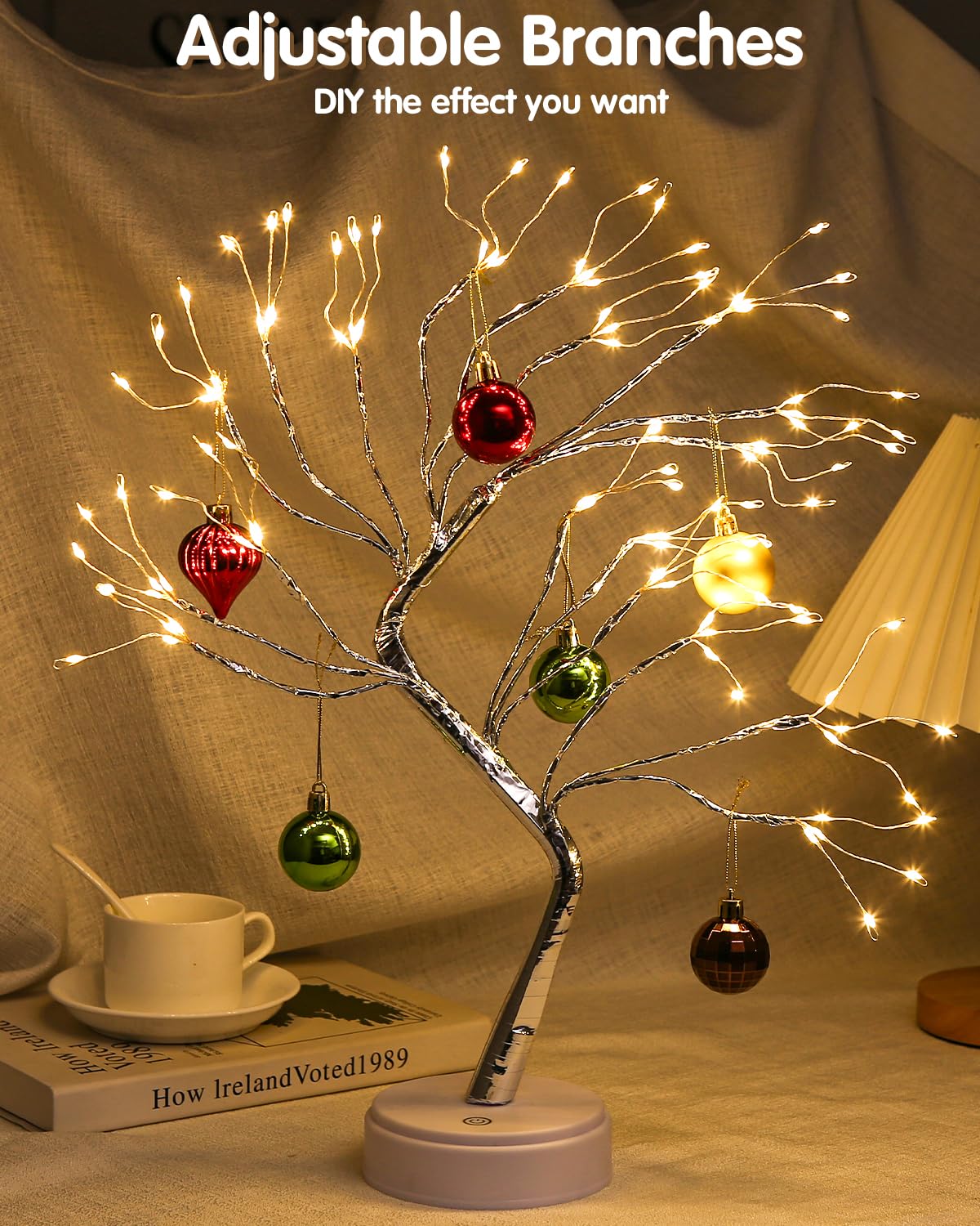 Xaosin LED-boom kerstdecoratie 108 LED licht boom binnen USB/batterij aangedreven LED boom decoratie licht takjes boom kerst bonsai boom lamp voor decoratie woonkamer warm licht