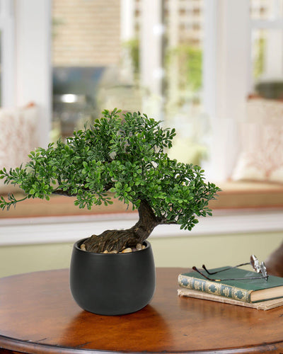 25 cm kunstplant bonsai boom in keramische pot kunstplanten esthetische Japanse bonsai decoratie voor woonkamer slaapkamer badkamer vensterbank decoratie - podocarpus kunstbonsai