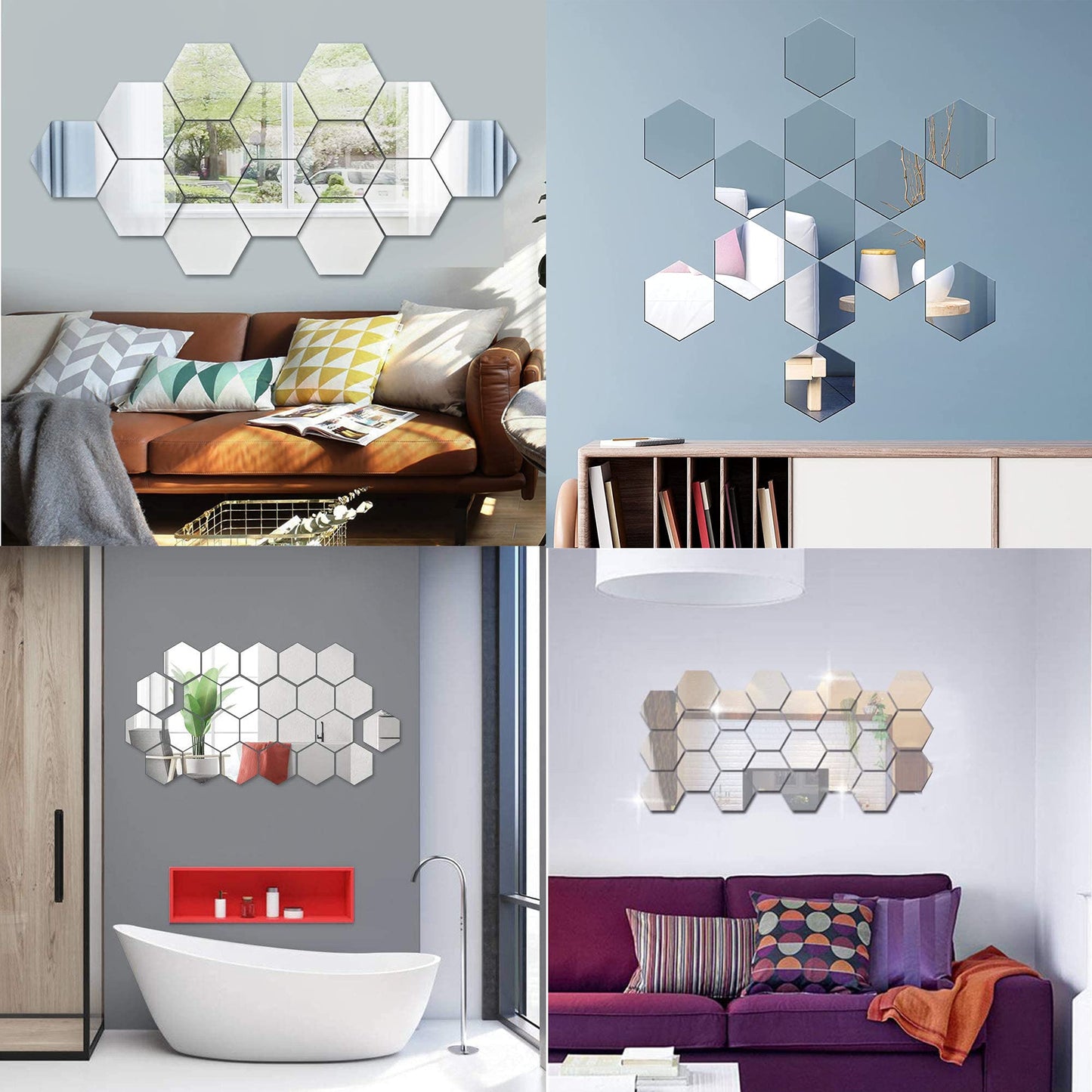 ZEACCT 24 Stuks Hexagon Mirror Tile Wall Stickers, Spiegel Muurstickers Spiegeltegel Tegelspiegel Muurstickers Voor Thuis Woonkamer Slaapkamer Bedroom TV Wall Aisle Wall Decoration