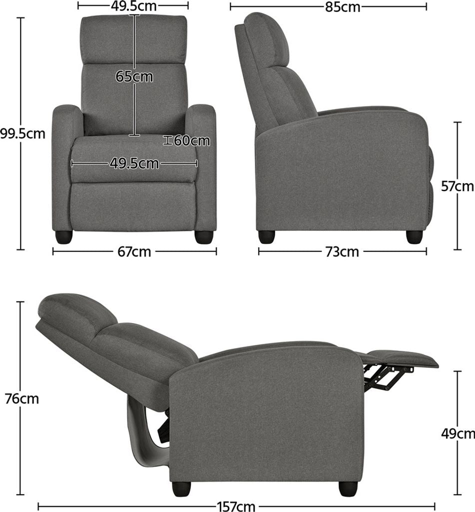 Grijze relaxfauteuil met ligfunctie