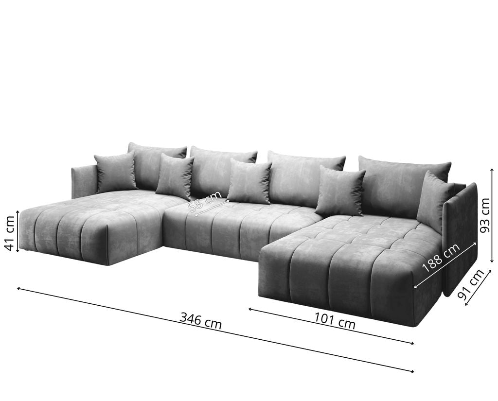 Grau U-vormig Ecksofa FURMEB24 ASPEN U