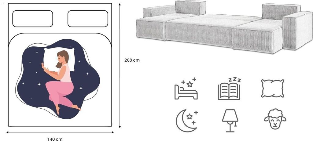 Ecksofa U-form met slaapfunctie